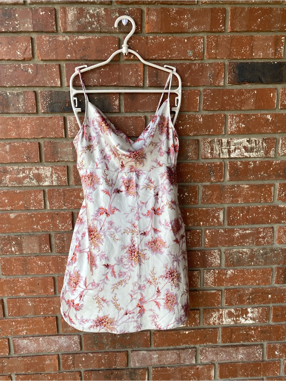 Victoria's Secret White Satin Floral Slip with Pink Accents